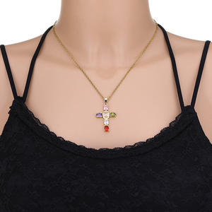 8 renkler pirinç gerçek 18k altın kaplama zirkon CZ çapraz kolye kolye hıristiyan çok renkli elmas çapraz kolye - Product Image 5