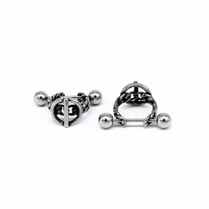 yunnique Stud <b>Earrings</b> Geometric Lock Design Tibetan Silver Titanium Steel Ear <b>Post</b> For Men Women Fashion Jewelry - Product Image 5