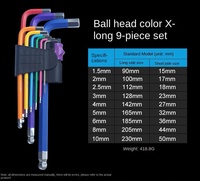 Jeu de 9 clés Allen hexagonales en acier au carbone avec embout sphérique, 1,5 mm-10 mm, métrique, bras long pour vélo, moto