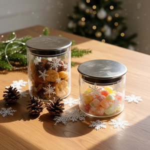 Set <span class=keywords><strong>di</strong></span> <span class=keywords><strong>Barattoli</strong></span> <span class=keywords><strong>in</strong></span> <span class=keywords><strong>Vetro</strong></span> Borosilicato con Coperchio Ermetico, Motivo a Quadri Rosso e Nero con Fiocchi <span class=keywords><strong>di</strong></span> Neve, per Natale - Product Image 4