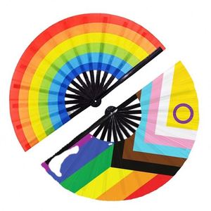 Custom Printed <b>Large</b> 33cm Holographic Rave Hand <b>Fan</b> Pride Bamboo Crafts Painted with Unique Design - Product Image 1