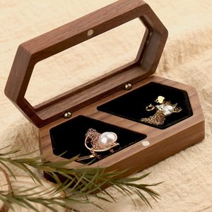 Wooden Black Walnut Jewelry Box Hexagon Shape 14x6x8cm Elegant <b>Storage</b> Display For <b>Rings</b> Necklaces Wedding Engagement - Product Image 1