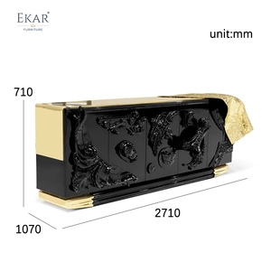 Mobile da soggiorno in stile <span class=keywords><strong>moderno</strong></span> <span class=keywords><strong>con</strong></span> elementi in rame: finitura nera lucida, intagli squisiti - Product Image 6