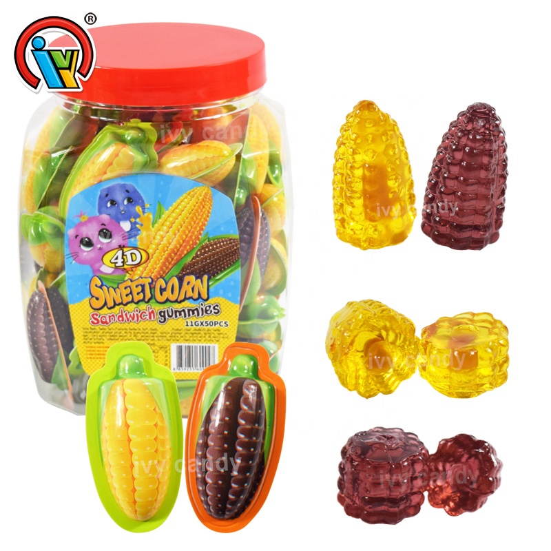 Trung quốc kẹo Nhà cung cấp Halal ngô hình dạng thạch Gummy kẹo với mứt bánh kẹo