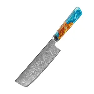 Pisau Nakiri Damaskus gaya Jepang 7 inci, alat pemotong khusus koki pisau memasak dapur baja tahan karat