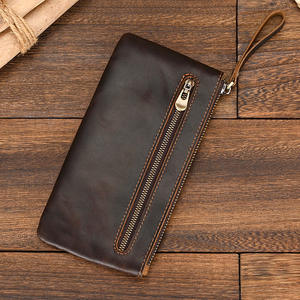 Bolso de piel auténtica Crazy Horse para hombre y <span class=keywords><strong>mujer</strong></span>, maletín de cuero fino, billetera larga y delgada - Product Image 5