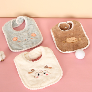 Bavoirs pour bébés en tissu doux avec motif du zodiaque chinois en polaire corail, lavables, pour garçons et filles - Product Image 3