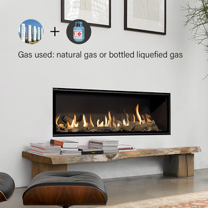 <span class=keywords><strong>Cheminée</strong></span> à gaz en acier PANSEE au design moderne avec siphon en verre simple <span class=keywords><strong>face</strong></span>, flamme réelle, 78 000-125 000 BTU, télécommande, collecte des fumées - Product Image 2