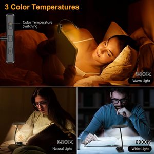 Gritin Clip On Book Light 19 <b>Led</b> Rechargeable Touch Control Eye Caring Reading Lamp For <b>Bed</b> Use - Product Image 3