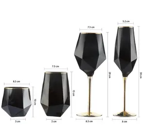 Sang trọng rắn màu đen vàng rim glass wine goblet set champagne glass tumbler glass