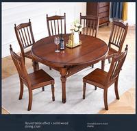 Table à manger pliable extensible maison Table ronde Variable rétro tout en bois massif Table à manger ensemble de chaises petit appartement