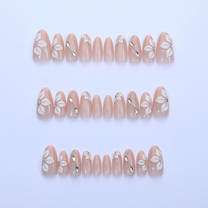 30 Piezas de Uñas Postizas Pre-Diseñadas <span class=keywords><strong>con</strong></span> Código Numérico, Uñas Postizas Blancas Francesas <span class=keywords><strong>con</strong></span> <span class=keywords><strong>Flores</strong></span> Tridimensionales 3D - Product Image 2