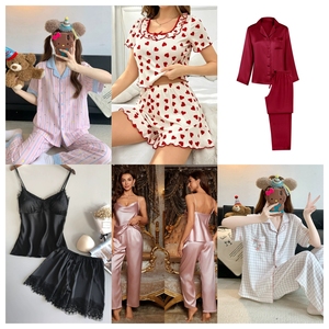 Conjunto de Pijama de Algodón para Mujer, Manga Corta, Dos Piezas, con Botones, Estampado de Lunares, Ropa de Dormir de Verano, Suave y Cómoda - Product Image 1