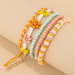 Fashionable and versatile creative color-blocked seed bead flower stacked <b>bracelet</b> <b>set</b>, simple design, hand-woven elastic - Product Image 4