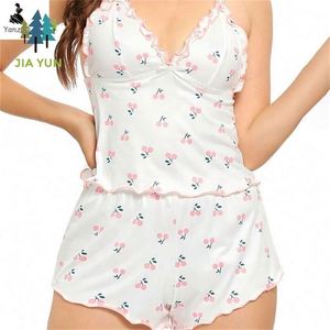 Pijamas Curtos Yanzhui com Estampa de Cereja, Top Casual Suspenso para Meninas Adolescentes, Conjunto de Roupas de Dormir Sexy para Mulheres - Product Image 3