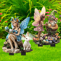 Décoration de jardin transfrontalière en acrylique, style campagnard américain, sur le thème de Pâques, représentant des animaux (elfes de la forêt, fées, nains, lapins), pour embellissement au sol