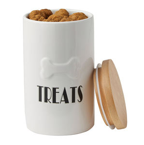 Pot de stockage de nourriture des animaux, décor à personnaliser, boîte de rangement de biscuits, pot de friandises en céramique pour chien avec couvercle en bois - Product Image 4