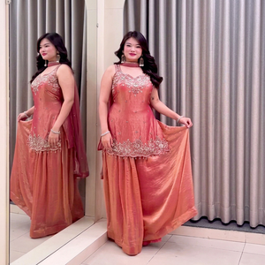 Costume Anarkali pour femmes, brodé de corail, avec dupatta, coupe ample, longueur au sol, style traditionnel indien pakistanais - Product Image 1