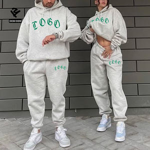 Conjunto de Dos Piezas de Felpa Personalizado para Parejas, Estilo Urbano, Sudadera Holgada con Hombros Caídos y Pantalones Deportivos, Conjuntos para Mujer - Product Image 1