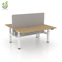 IULTRA blanc stratifié en forme de L électrique double moteur bureau réglable courbe ergonomique chemin de câbles Design moderne pour multi-tâches