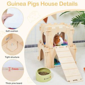 ZJH Lot de <span class=keywords><strong>2</strong></span> niches rustiques en bois de pin pour cochon d'Inde et lapin, avec escaliers et tapis doux pour furets, chinchillas et petits animaux - Product Image 5