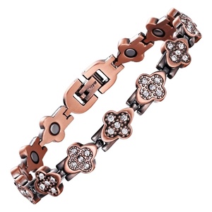Adjustable Pure <b>Copper</b> Biomagnet Classic Women's <b>Bracelet</b> Clover Pattern Inlaid Gemstones Strong Magnetic Therapy Customizable - Product Image 4