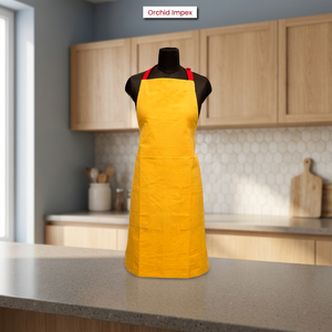 Orchid Impex Yellow Bib <b>Apron</b> with Red Neck Strap and Pockets Reusable Polyester for Kitchen <b>Cooking</b> - Product Image 1