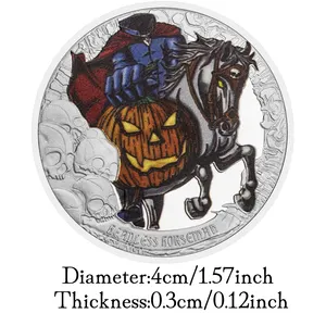 हेलोवीन स्मारिका सिक्का संग्रहणीय सिल्वर प्लेटेड संग्रह कला बिना सिर वाला घुड़सवार रंगीन पैटर्न स्मारक सिक्का