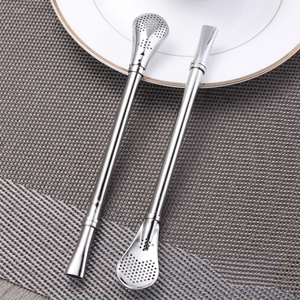Ensemble de 2 cuillères à glace argentées, accessoires de bar minimalistes en métal, réutilisables - Product Image 1
