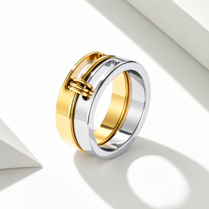 Interlocking Two Tone <b>Ring</b> <b>Stainless</b> <b>Steel</b> 14K Gold Vacuum Plated Linked Band Gold and Silver Color <b>Ring</b> - Product Image 1