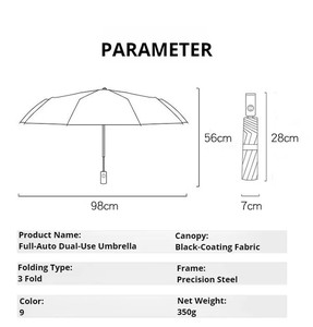 Custom Logo Classic Pongee Fully-Automatic Non-rotatable <b>Windproof</b> UV-Protective Three-Folding Waterproof <b>Umbrella</b> - Product Image 6