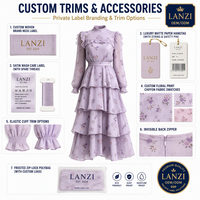 Robe en mousseline florale à col montant, marque privée, usine OEM ODM, avec encolure à volants, jupe à volants, lavande, manches longues, poignets élastiques