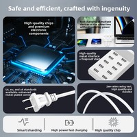 Station de charge de bureau multi-ports USB 12W en PVC, chargeur intelligent 10 ports pour téléphone portable, idéal pour studio en direct