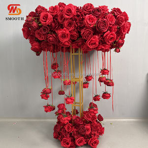 Guirlande de fleurs artificielles rouges de luxe lisses, cercle rond, centre de table pour mariage - Product Image 2