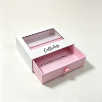 Boîte cadeau personnalisée avec logo, fenêtre en PVC, boîte rigide en papier rose, emballage pour bijoux, anneaux, cosmétiques, avec ruban, vente en gros