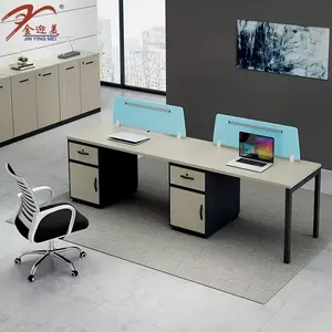 Meja kantor melamin Modern, furnitur kantor putih 2 tempat duduk, meja kerja kubus