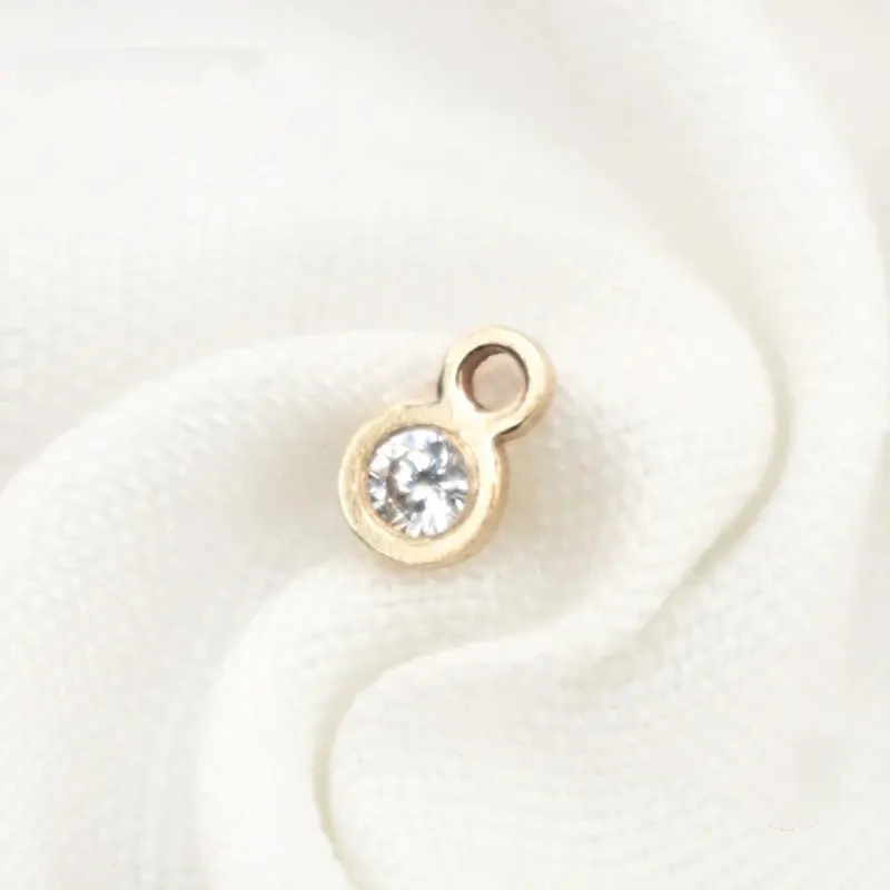 DIY Jewelry Making Accessories Real 14K Gold Filled Mini Circle Zircon Charm 2.8*4.3mm Round CZ Pendant With 1mm Hole