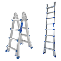 Échelle d'extension multi-positions 4x3 marches en aluminium durable avec pieds évasés, capacité 150 kg, conforme EN, pour supermarché, escalier, extérieur, entrepôt, salle de bain
