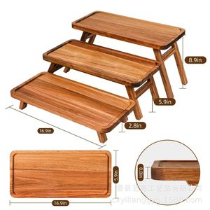 Wooden Dessert Rack 16.9in Tiered Display Solid Wood Tray For Cupcake Outdoor Picnic - Product Image 1