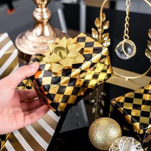 HOMERAL Checkered <b>Wrapping</b> <b>Paper</b> Roll Black And Gold Metallic Foil 46.8 Sq Ft Reversible Gift Wrap - Product Image 4