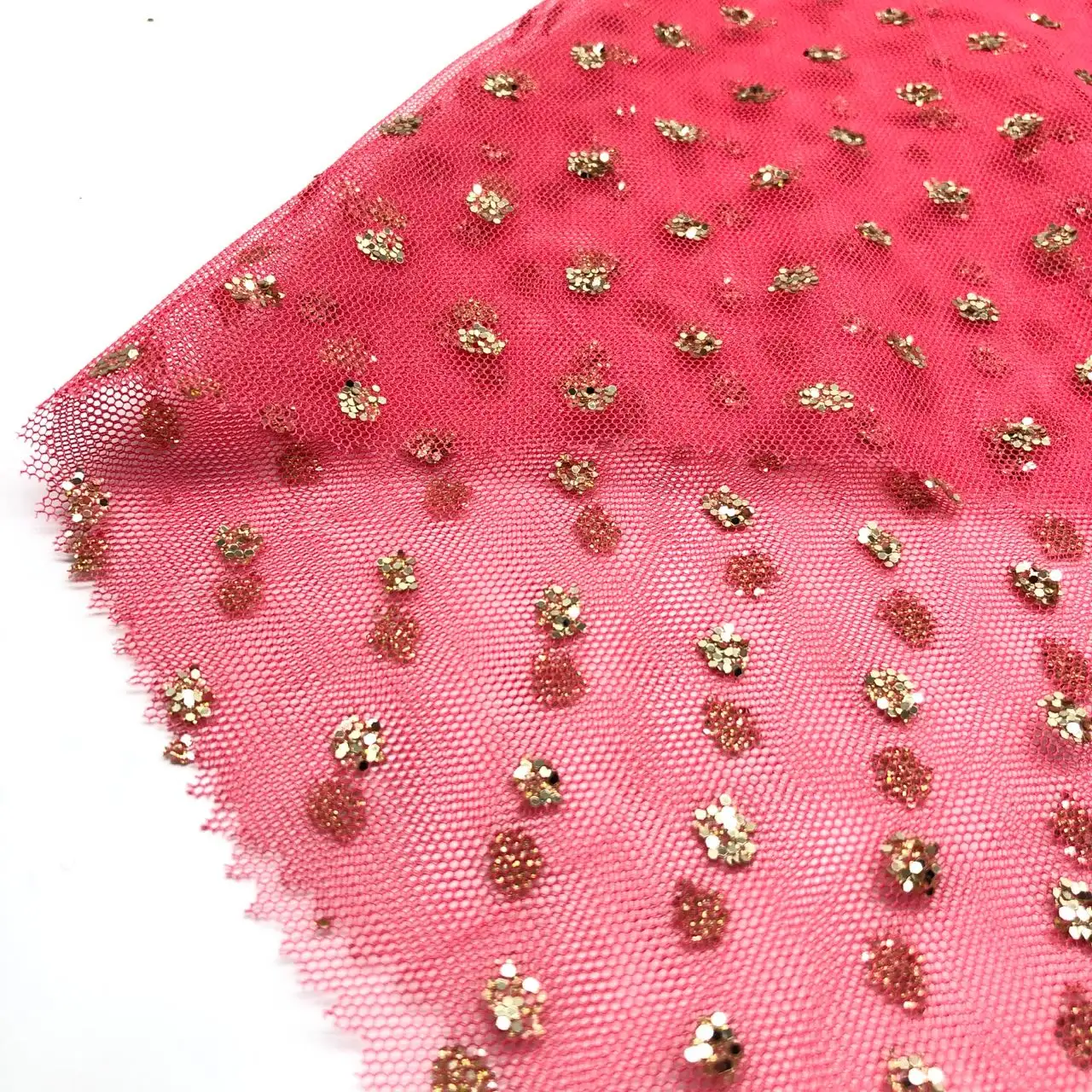 100% Polyester Tulle Net Gold Mesh Chunky Glittering Knit foil tulle Fabric For wedding dresses