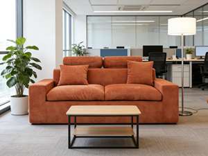 Ensemble de canapés sectionnels modernes en suède terre cuite de qualité supérieure, rembourrés en mousse sans armature, tissu personnalisé, pour salon, emballé sous vide - Product Image 1