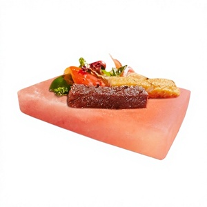 Wholesale Carved Natural Himalayan <b>Pink</b> Salt Cooking Slab Iron Tray Himalayan Salt Tiles Handmade Salt Bricks Manufacture - Product Image 1