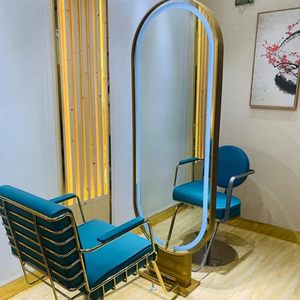 Modern Design Double-Sided Barber <b>Mirror</b> Station | Metal Frame <b>LED</b> Light Salon Floor <b>Mirror</b> for Beauty Salons - Product Image 6