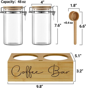 Pot à café <span class=keywords><strong>en</strong></span> verre de grande capacité avec pince de verrouillage hermétique Récipients de stockage de grains de café avec étagère et couvercle <span class=keywords><strong>en</strong></span> <span class=keywords><strong>bambou</strong></span> pour la cuisine - Product Image 2