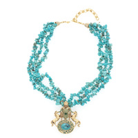 Collier ethnique en turquoise plaqué or 24 carats, avec perles et double relief cheval, pendentif multi-brins en pierre pour femme