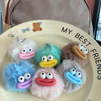 Porte-clés pendentif en peluche pour sac à dos, motif poupée de dessin animé mignonne à bouche de saucisse et pompon, style 'ugly funny', en PVC souple, métal, plastique et fer