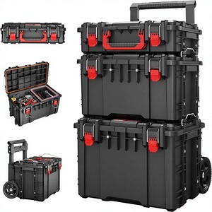 Chariot de rangement modulaire à 3 niveaux, robuste, avec roues, empilable, pièces amovibles, tout-terrain, étanche, télescopique - Product Image 1