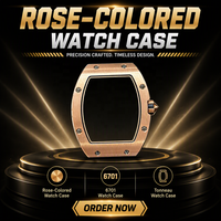 Montre Tonneau Homme Haut de Gamme 6701 Rose, Cadran Squelette Mécanique Automatique, Boîtier en Alliage de Titane, Montre Sport Décontractée
