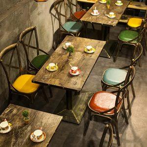 Venta caliente American Industrial Vintage Style Restaurant Coffee Table Fast Food Metal Cross Back Sillas <span class=keywords><strong>de</strong></span> comedor y juegos <span class=keywords><strong>de</strong></span> <span class=keywords><strong>mesa</strong></span> - Product Image 1